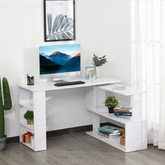 L Shaped Desk, 360° Rotating Corner Desk, Computer Writing Table Workstation with Storage Shelf for Home Office, Black