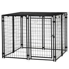 Outdoor Dog Kennel, Lockable Pet Playpen Crate with Top Cover, Black