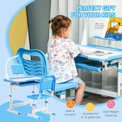Kids Desk and Chair Set Height Adjustable Student Writing Desk Children School Study Table with Tilt Desktop, Blue