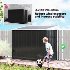 4' x 8' Outdoor Storage Shed Lean to Shed Outdoor Metal Tool Shed with Lockable Door and Air Vents, Light Grey