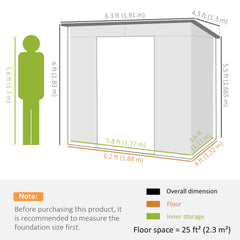 6 x 4FT Galvanized Garden Storage Shed, Metal Outdoor Shed with Double Doors and 2 Vents, Grey