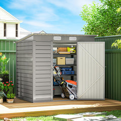 6 x 4FT Galvanized Garden Storage Shed, Metal Outdoor Shed with Double Doors and 2 Vents, Grey