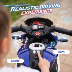 Kids Electric Motorcycle Ride-On Toy with 3 Wheels, Music, Horn, Lights, Black