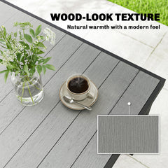 Rectangular Patio Table for 6, Outdoor Dining Table with Wood-Plastic Composite Top and Steel Frame for Garden, Grey