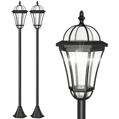 2 Piece LED Garden Lights Lamp Post Solar Powered Auto Switch Outdoor Lantern Patio Pathway Walkway Water-Resist 6 Hours Black
