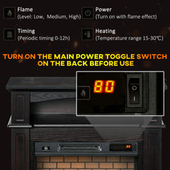 Electric Fireplace with Mantel, Freestanding Heater Corner Firebox with Remote Control, 700W/1400W, Brown