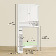 Modern Over the Toilet Storage Cabinet with 2 Doors, Above Commode Storage Cabinet with Toilet Paper Holder, Grey