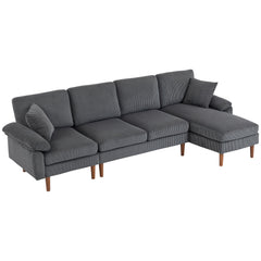L-Shape Sofa, Modern Sectional Couch with Changeable Chaise Lounge, Pillows and Wooden Legs for Living Room, Dark Grey