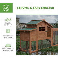 Chicken Coop with Run Mobile Wooden Hen House with Nesting Box Pull-out Tray for 1-2 Chickens Orange
