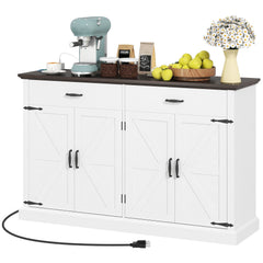 30" Buffet Cabinet, Farmhouse Sideboard with 1.2" Thick Top, 2 Barn Doors, Drawer and Adjustable Shelf, White