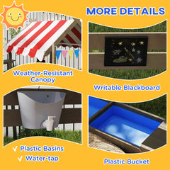 Outdoor Wooden Sandbox with Cover for 3-7 Years Old, Backyard, Brown