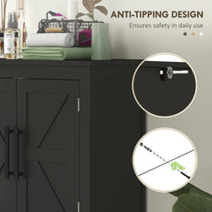 Farmhouse Bathroom Storage Cabinet, Bathroom Floor Cabinet with Barn Doors and Adjustable Shelf, Black