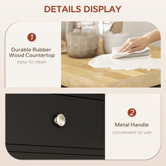 Kitchen Cart on Wheels, Rolling Kitchen Island Cart with Wood Top, Towel Rack, Drawer and Shelf for Dining Area, Grey