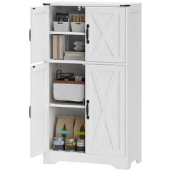 Farmhouse Kitchen Pantry, Freestanding Kitchen Pantry Storage Cabinet with Barn Doors and Adjustable Shelves, White
