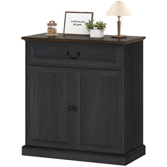 Buffet Cabinet, 32" Farmhouse Sideboard with Thick Top, Quiet Drawer and Adjustable Shelf, White Wood Grain