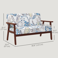 Compact Loveseat Sofa Couch Linen Fabric Double Seat Sofa with Rubber Wood Legs Cream White