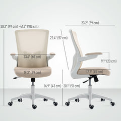 Ergonomic Office Chair, Swivel Desk Chair with Adjustable Lumbar Support, Headrest and Height, Flip-up Armrests, Beige