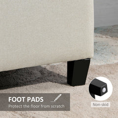Rectangular Entry Bench, Tufted Upholstered Linen Fabric Wood Feet Storage Ottoman Bench, Beige