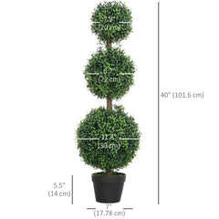 2 Pack 36.1" Artificial Trees, Boxwood Topiary Ball Trees with Pot for Indoor, Outdoor, Home Office, Living Room, Green