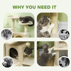 54" Cat Tree, Multi-Level Cat Tower with Scratching Posts, Cat Condos, Bed, Platforms, Ramp, Toy Ball, Beige