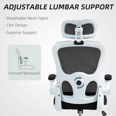 Mesh Office Chair, Ergonomic Desk Chair with Flip-up Armrest, Rotatable Headrest, Adjustable Lumbar Support, Pink