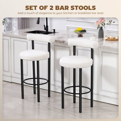 Bar Stools Set of 2, Sherpa Upholstered Barstools with Backrest, Bar Height Stools with Footrest for Kitchen Island