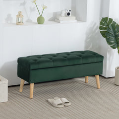 Storage Ottoman with Lid, Velvet Upholstered Storage Bench with Wood Legs for Living Room, Black