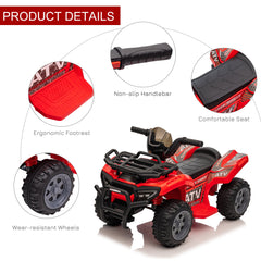 Kids Ride-on ATV Quad Bike Four Wheeler Car with Music, 6V Battery Powered Motorcycle for 18-36 Months, Black