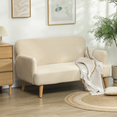 Velvet Feel Fabric 2 Seater Sofa, Small Sofa Loveseat with 8.3" Thick Padding and Wood Legs, Black
