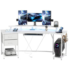 79 inch Gaming Desk with RGB Lights, Computer Table with Power Outlets & USB Ports, Keyboard Tray and 2 Drawers, Black