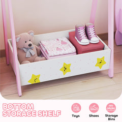 Kids Clothing Rack with Storage Shelf, Hangers, for Nursery Room, Living Room, Playroom, Green