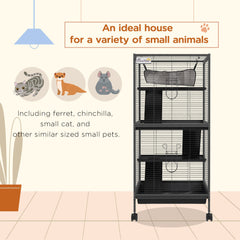 4-Tier Rolling Small Animal Cage, Deluxe Ferret Cage for Mink Chinchilla Kitten Rabbit