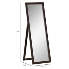 58" x 20" Full Length Mirror with Frame, Floor Standing Mirror, Rectangular Full Body Mirror for Bedroom, Living Room, Brown