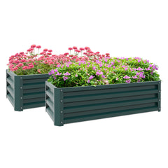 Galvanized Raised Garden Beds, Outdoor Planter Box, Set of 2, for Flowers, Herbs and Vegetables, Black