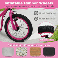 Youth Scooter with Adjustable Handlebar and 16/14-Inch Inflatable Wheels for Age 8+ Years Old-Pink