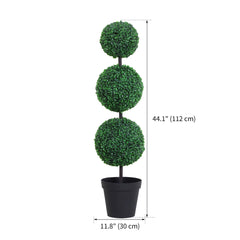 Set of 2 Artificial Ball Boxwood Topiary Trees, 44.1" Fake Plants in Pots for Outdoor Indoor Decor, Dark Green