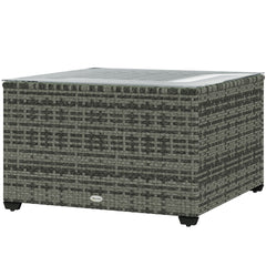 24.4" Patio Wicker Coffee Table, PE Rattan Outdoor Side Table with Tempered Glass Top, Black