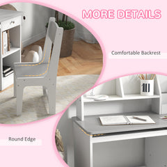 Kids Desk and Chair Set for 5-8 Year Old with Storage, Study Table and Chair for Children, Grey