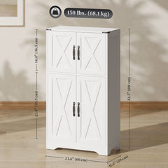 Farmhouse Kitchen Pantry, Freestanding Kitchen Pantry Storage Cabinet with Barn Doors and Adjustable Shelves, White