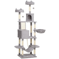 81" Large Cat Tree w/ Scratching Posts, Condos, Beds, Hammocks, Jumping Platforms, Toy Balls, Rope Cat Toy, Beige