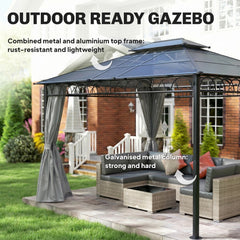 10' x 10' Outdoor Hardtop Gazebo Canopy w/ Double PC Roof, Steel Frame, Nettings, Curtains for Garden Lawn Deck, Black