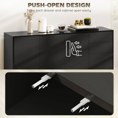 Kitchen Sideboard Storage Cabinet, Modern Coffee Bar with Push-Open Design and 2 Drawers for Living Room, White