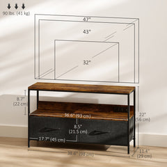 TV Stand with Charging Station, TV Table with 2 Foldable Linen Drawers and Open Shelf for 47 Inch Television, Black