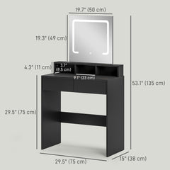Makeup Vanity Desk with Mirror and LED Lights, for Bedroom, Modern Dressing Table with Drawers, Compartments, Black