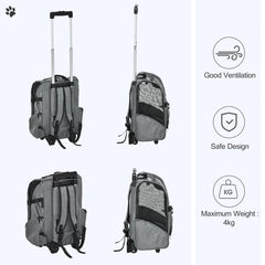 2-IN-1 Pet Luggage Box Backpack Carrier Cats Dogs w/ Handle, Rolling Wheel Grey