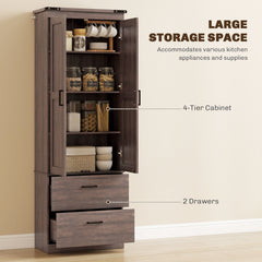 67" Tall Kitchen Pantry Storage Cabinet, Kitchen Pantry Cabinet with Doors, Drawers and Adjustable Shelves, Black