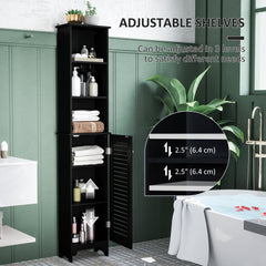 Tall Bathroom Storage Cabinet, Freestanding Linen Tower with 3-Tier Open Adjustable Shelf, White