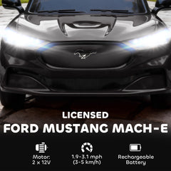 Ride On Car for Kids, Licensed Ford Mustang Mach-E 12V Electric Car with Remote Control, LED Light, Music, Black