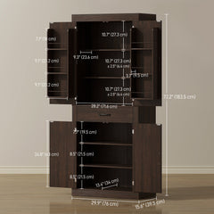 72" Kitchen Pantry Cabinet, Farmhouse Kitchen Storage Cabinet with 4 Barn Doors, 6 Door Shelves, Drawer, Black