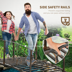 6FT Steel Garden Bridge with Safety Siderails, Decorative Arc Landscaping Bridge for Backyard Creek Stream Pond, Black